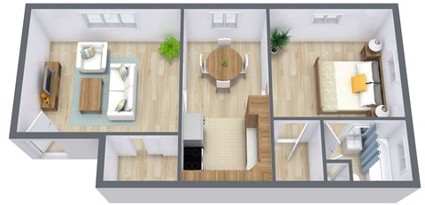 Floor plan for 1 bed, 1 bath, 650 sqft